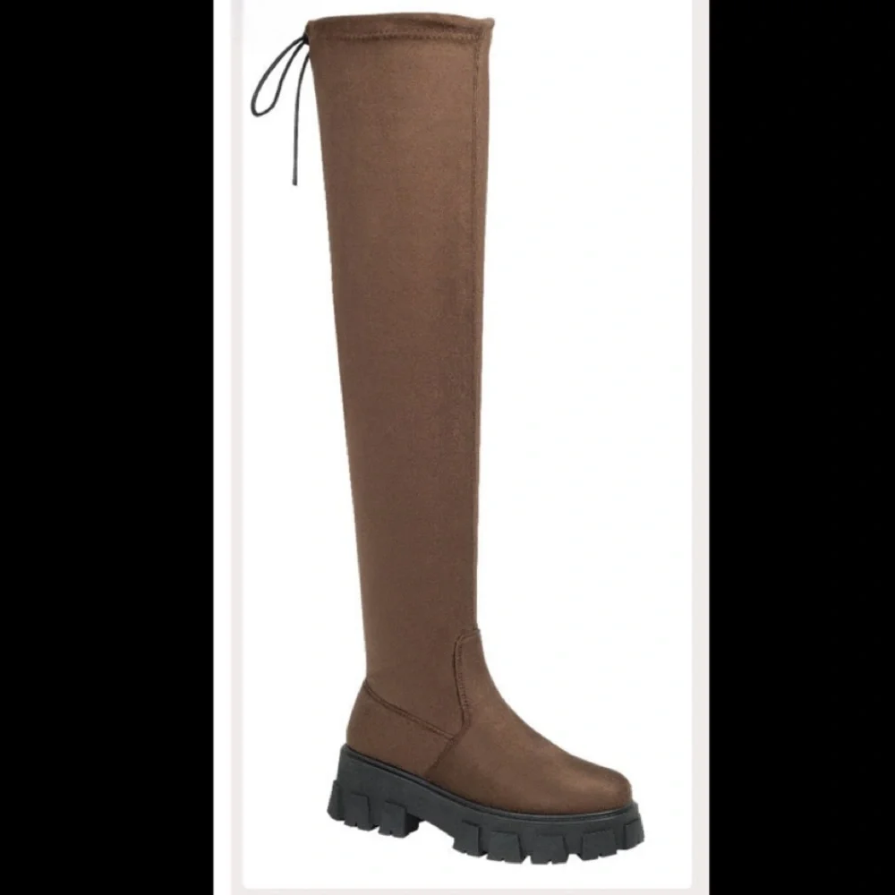 Brown Over knee Platform Chunky Heel Boots